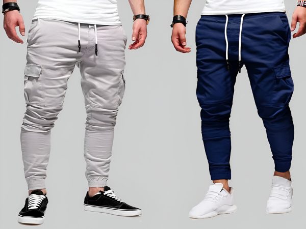 Premium 6 Pocket Cargo Jogger’s Pant For men’s (Combo) Blue and Light Ash